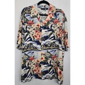 VINTAGE Guess‎ Jeans XL Rayon Hawaiian Aloha Shirt Tropical Floral 90s Oversized